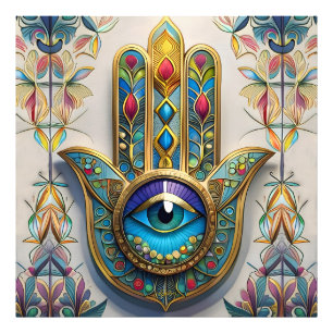 Gold Colourful Filigree Blue-Green Third Eye Hamsa Photo Print
