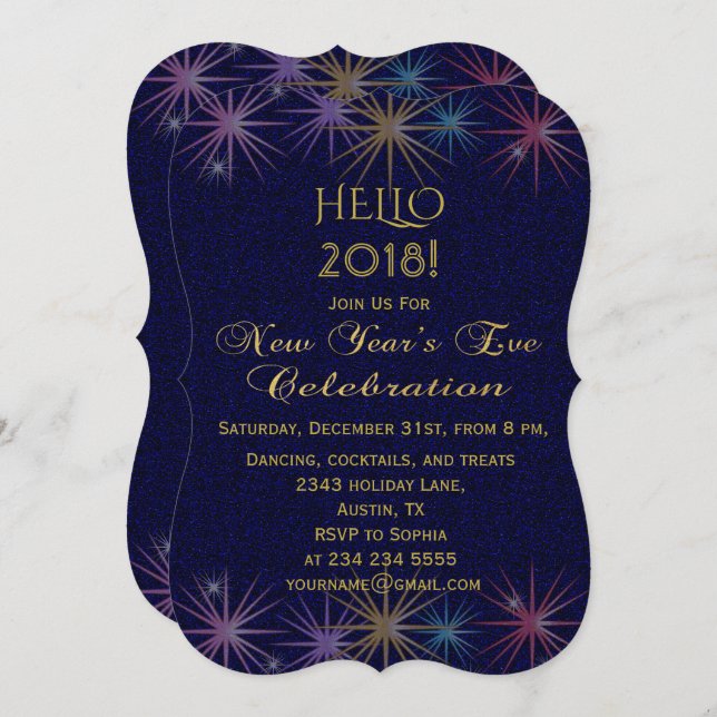 Gold Colourful Fireworks New Year's Eve Invitation (Front/Back)