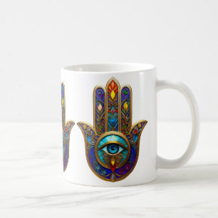 Gold Colourful Hamsa Turquoise Sapphire Third Eye Coffee Mug