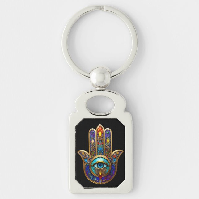 Gold Colourful Hamsa Turquoise Sapphire Third Eye  Key Ring (Front)