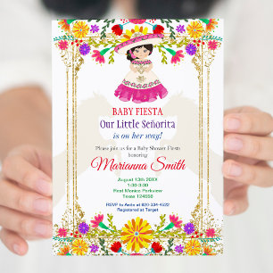 Gold colourful Mexican Floral Fiesta Baby Shower  Invitation