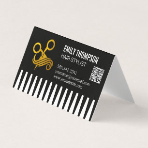 Gold Comb Hair Stylist QR Code Business Card
