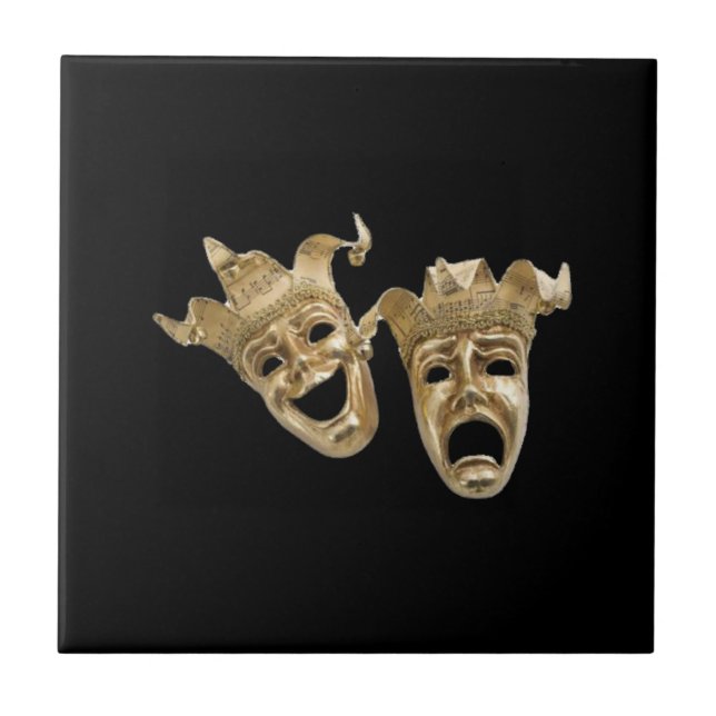 Gold Comedy and Tragedy Masks Tile (Front)