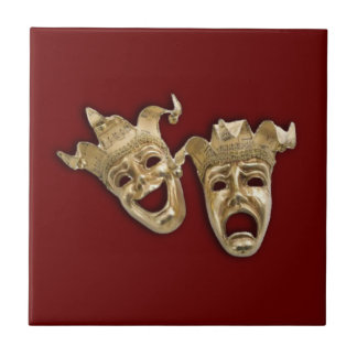 Gold Comedy and Tragedy Masks Tile