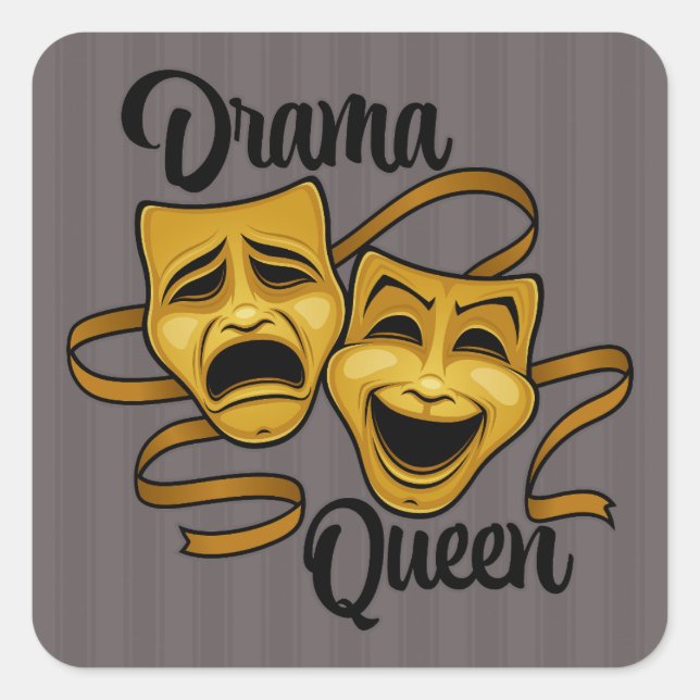 Gold Comedy And Tragedy Theatre Masks Drama Queen Square Sticker (Front)