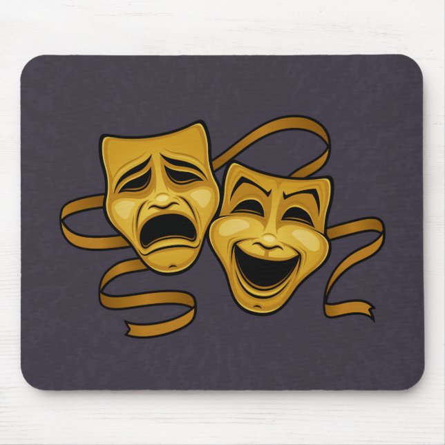 Gold Comedy And Tragedy Theatre Masks Mouse Pad (Front)