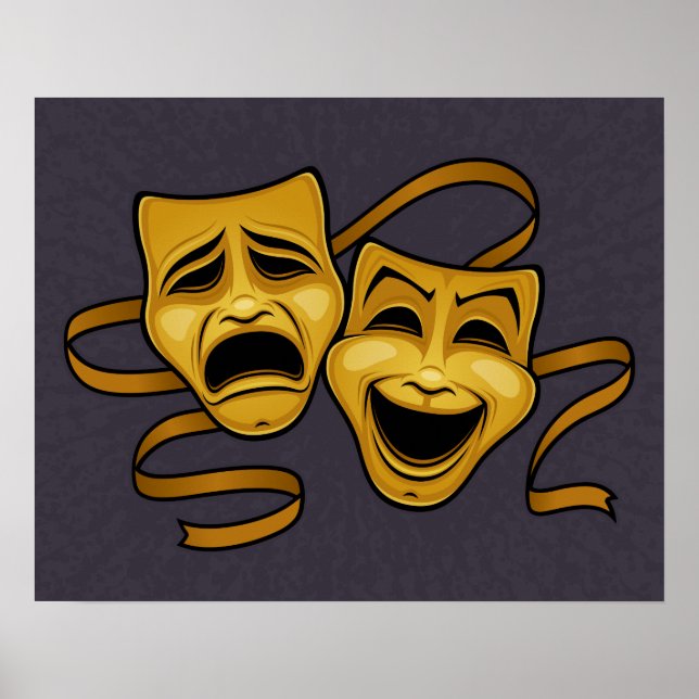 Gold Comedy And Tragedy Theatre Masks Poster (Front)