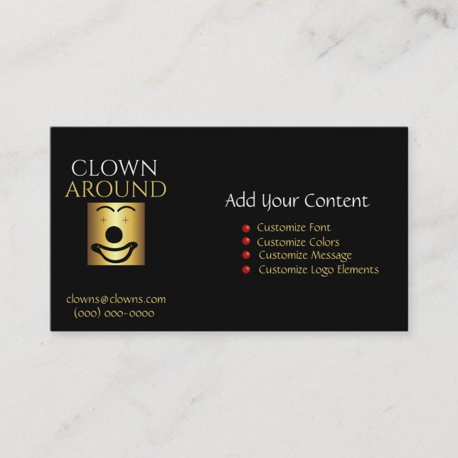 Gold Comedy Logos Abstract Template Business Card (Front)