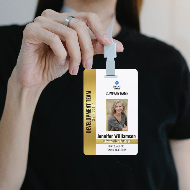 Gold Company Security QR Code Employee Photo ID Badge (Creator Uploaded)