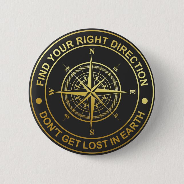 Gold Compass Directions 6 Cm Round Badge (Front)