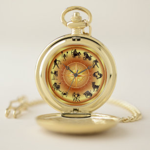 Gold Compass  Zodiac ~ Astrological Signs ~ Pocket Watch