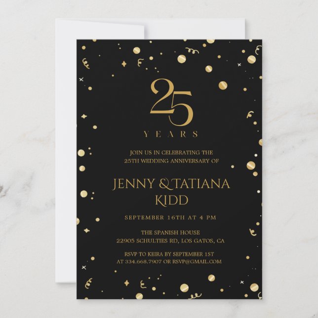 Gold Confetti 25th Wedding Anniversary Invitation (Front)