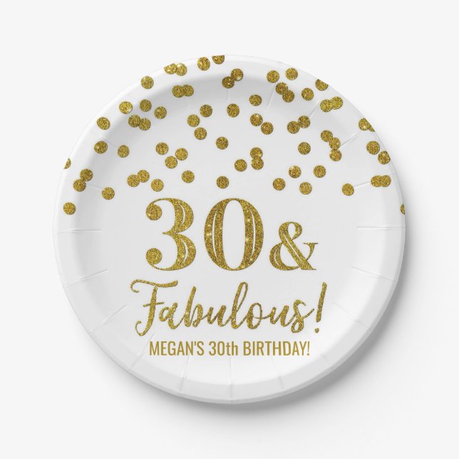 Gold Confetti 30 and Fabulous Paper Plate (Front)