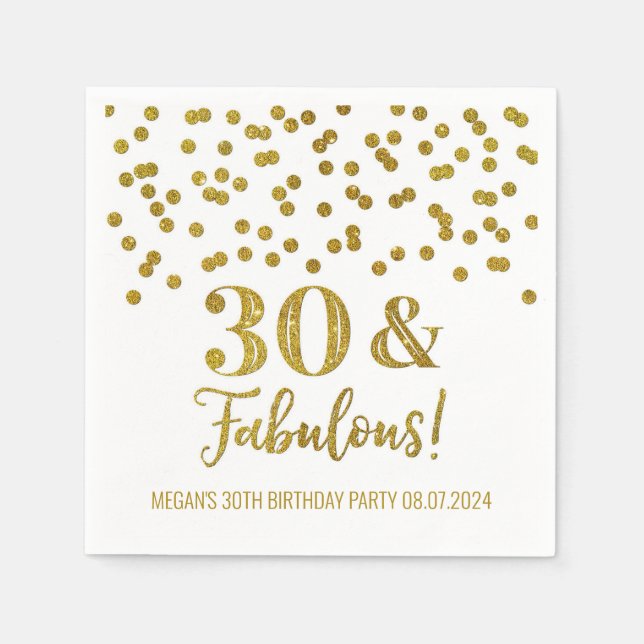 Gold Confetti 30 & Fabulous Napkin (Front)