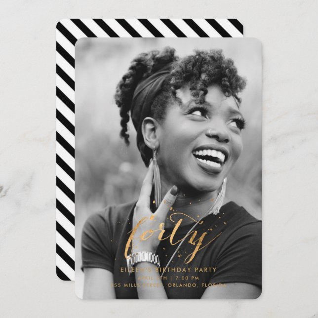 Gold Confetti 40th Fortieth Birthday Photo Invitation (Front/Back)