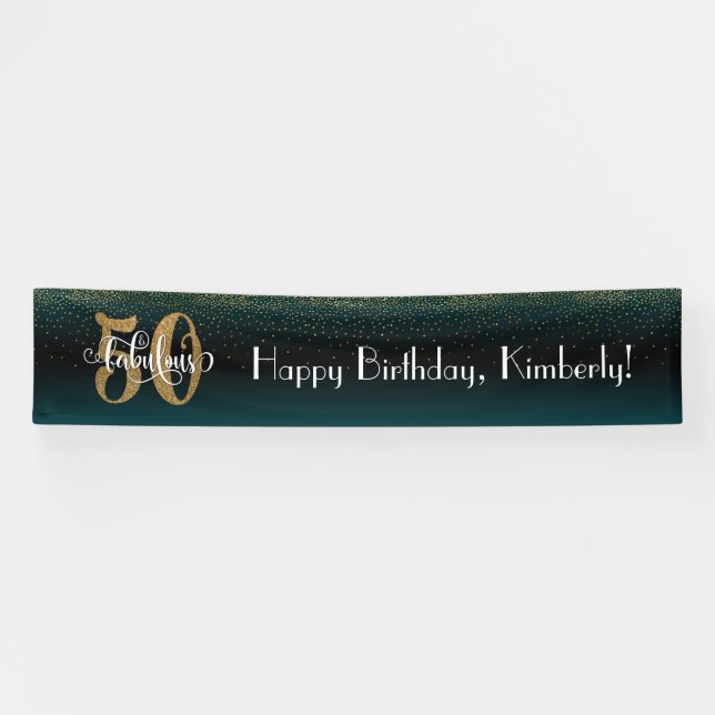 Gold Confetti 50 & Fabulous, Teal and Black Ombre Banner (Horizontal)
