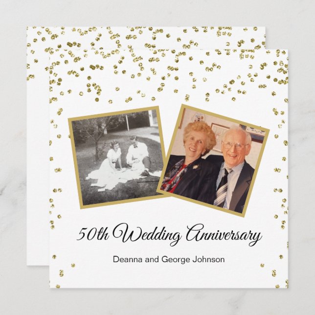 Gold Confetti 50th Wedding Anniversary Invitation (Front/Back)