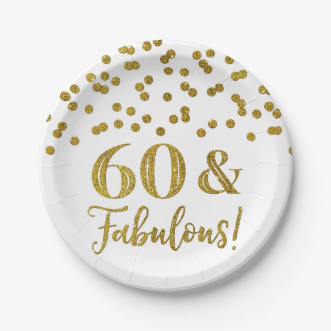 Gold Confetti 60 and Fabulous Birthday Paper Plate (Front)