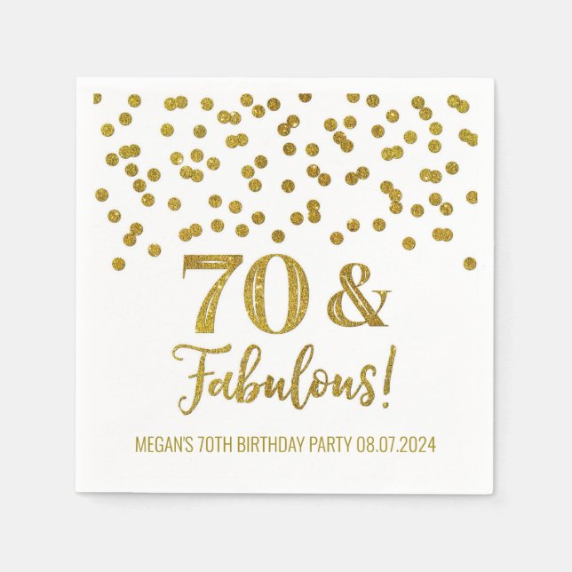 Gold Confetti 70 & Fabulous  Napkin (Front)