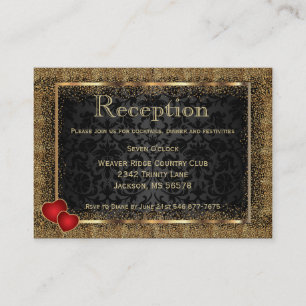 Gold Confetti and Black Damask - Reception Enclosure Card