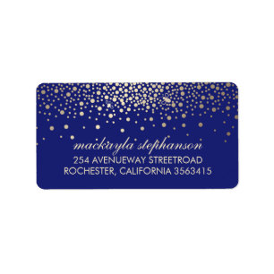 Gold Confetti and Fireflies Navy Wedding Label