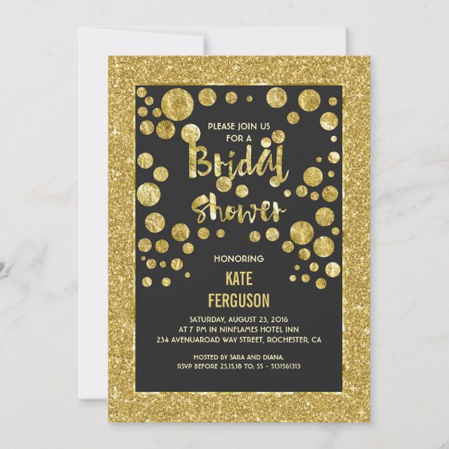 Gold Confetti and Glitter Chic Bridal Shower Invitation (Front)
