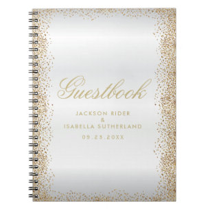 Gold Confetti and White Satin - Guestbook Notebook