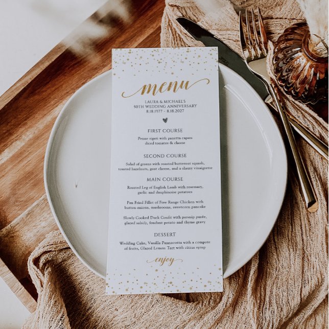 Gold Confetti Anniversary Menu - GAC29 (Wedding Anniversary Menu Card)