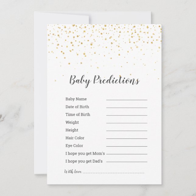 Gold Confetti Baby Shower "Baby Predictions" Game (Front)