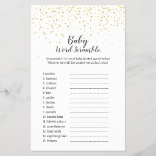 Gold Confetti Baby Shower Baby Word Scramble Game Flyer