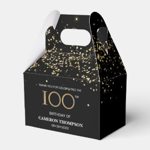 Gold Confetti Black 100th birthday Favour Box