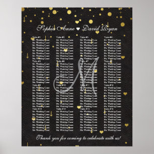 Gold Confetti Black Leather Wedding Seating Chart