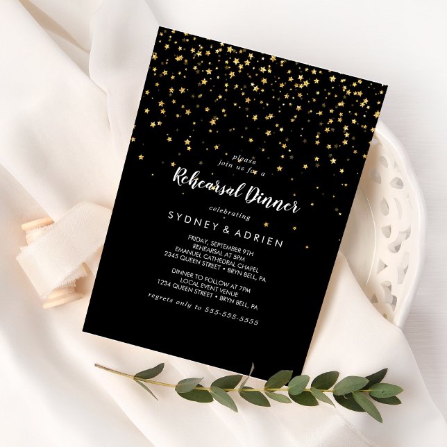 Gold Confetti | Black Rehearsal Dinner Invitation (Creator Uploaded)