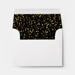 Gold Confetti   Black Self-Addressed Wedding RSVP Envelope