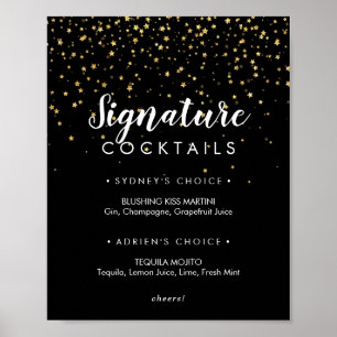 Gold Confetti   Black Signature Cocktails Sign