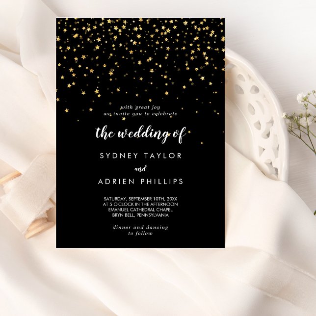 Gold Confetti | Black The Wedding Of Invitation (Creator Uploaded)