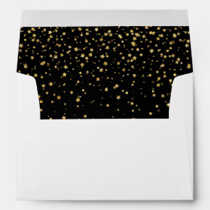 Gold Confetti   Black Wedding Invitation Envelope