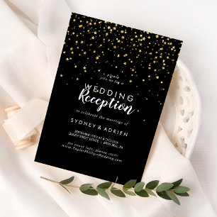 Gold Confetti   Black Wedding Reception Only Invitation