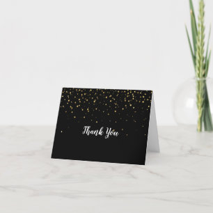 Gold Confetti Black Wedding Thank You Card