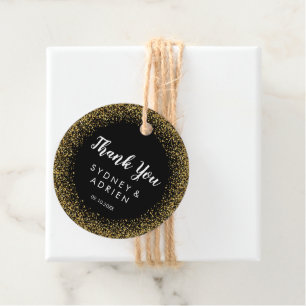 Gold Confetti   Black Wedding Thank You Favour Tag