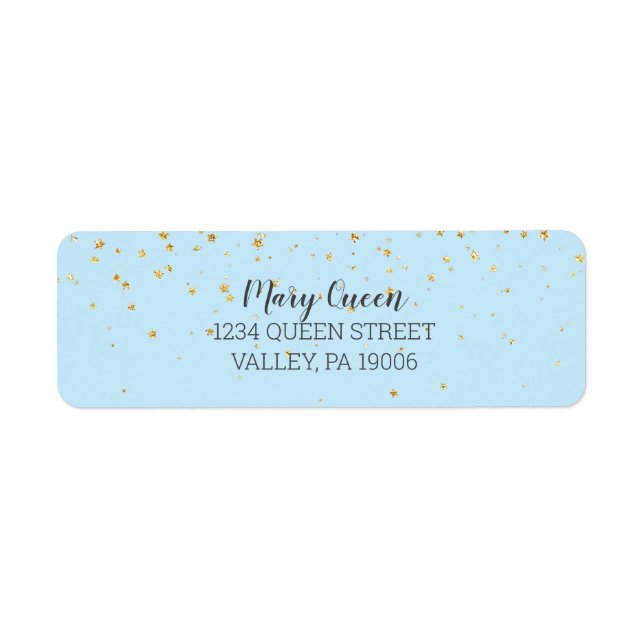 Gold Confetti Blue Baby Shower Return Address (Front)