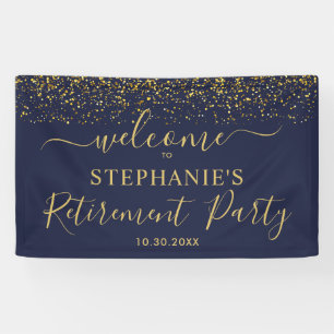 Gold Confetti Blue Gold Retirement Party Welcome Banner