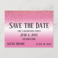 Gold Confetti Blue Graduation Party Save the Date
