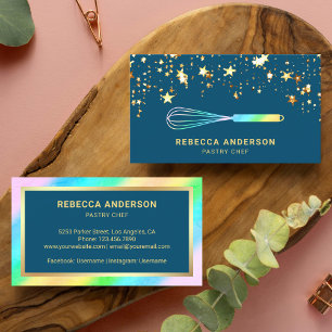 Gold Confetti Blue Whisk Pastry Chef Bakery Business Card