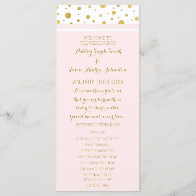 Gold Confetti Blush Pink Wedding Program Programme (Front)