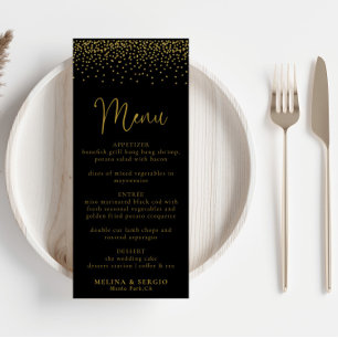 Gold Confetti Boho Black Wedding Menu