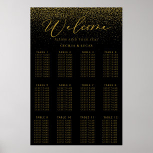 Gold Confetti Boho Black Wedding Seating Chart
