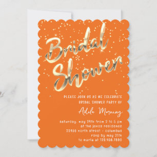 Gold Confetti Bridal Shower Script Orange Invitation