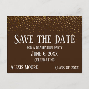 Gold Confetti Brown Graduation Party Save the Date Postcard