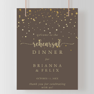 Gold Confetti Brown Rehearsal Dinner Welcome Poster